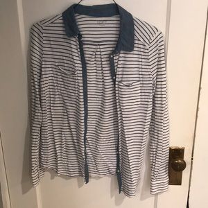 Blue and white striped long sleeve button up